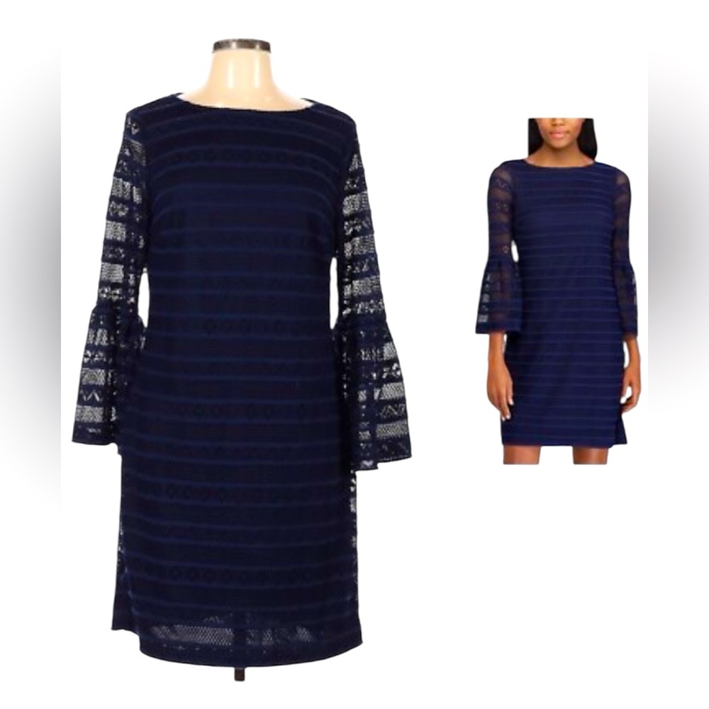 Chaps Navy Long Sleeve Shift Dress